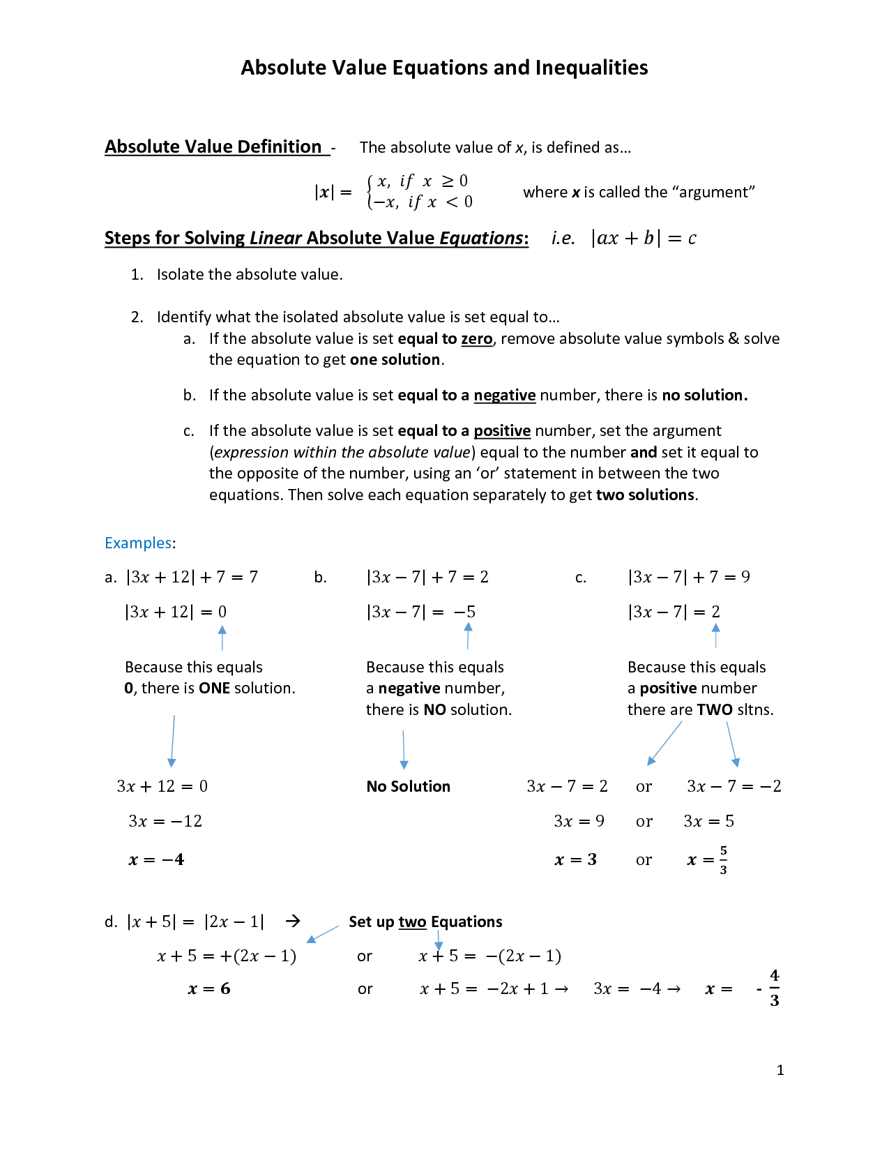worksheet solving absolute value equations