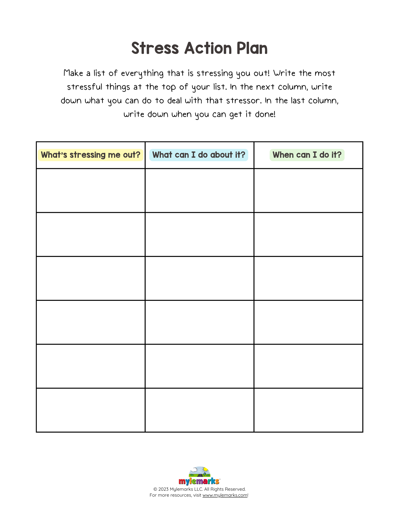 stress management worksheet