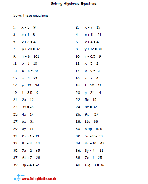 Solve For X Worksheet