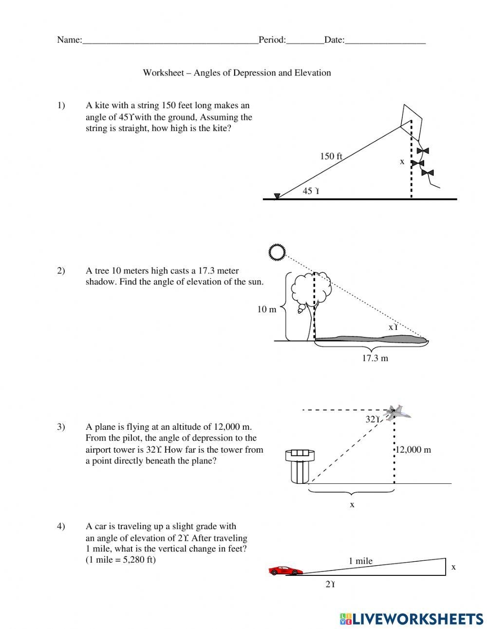Solved Name Date Angle Of Elevation Depression Worksheet 