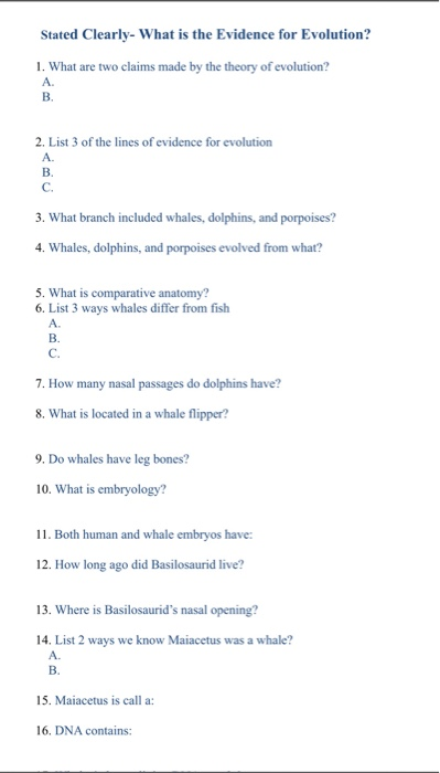 Solved Stated Clearly What Is The Evidence For Evolution Chegg