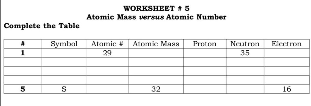 SOLVED WORKSHEET 5 Atomic Mass Versus Atomic Number Complete The 