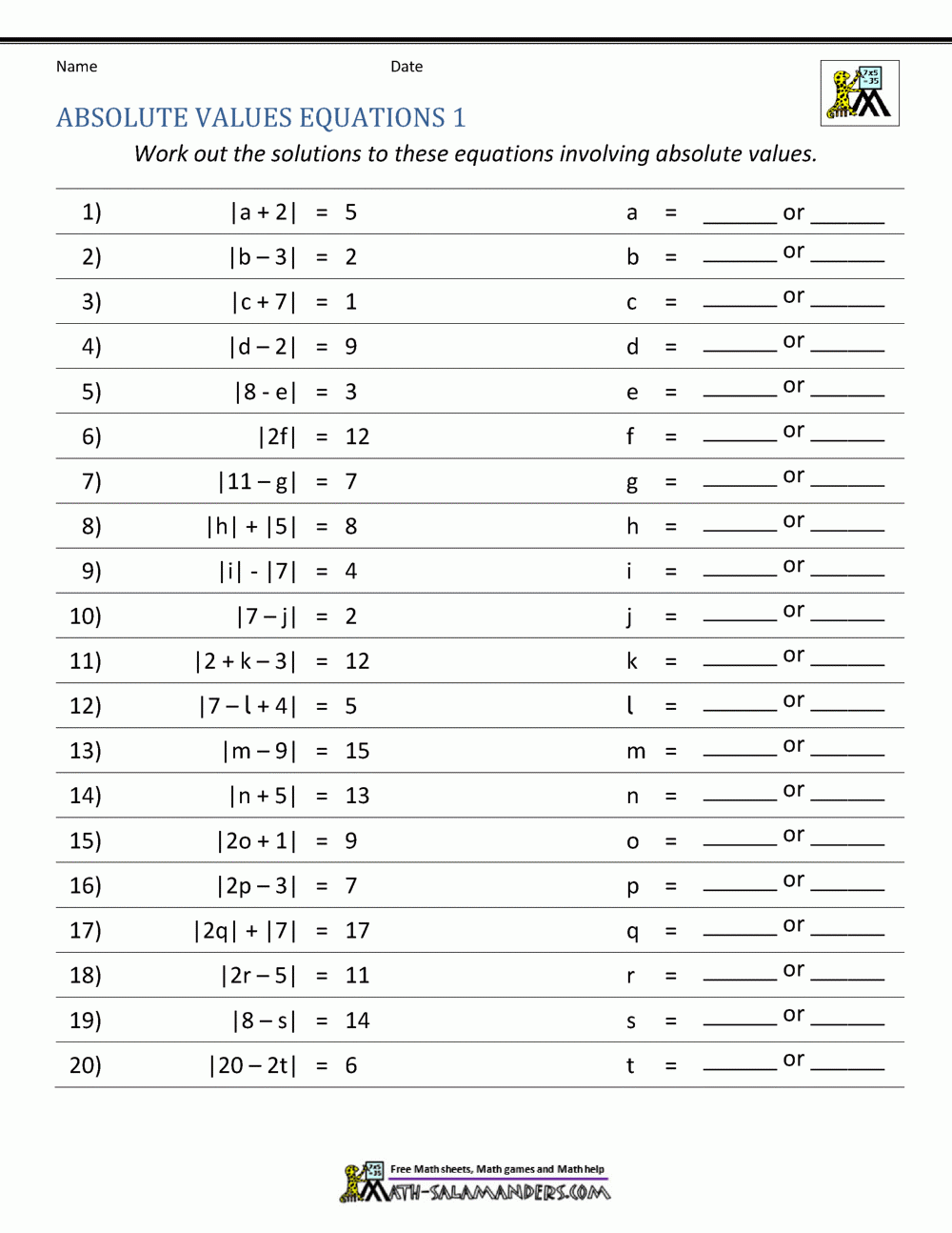 Solving Absolute Value Equations Worksheet Ame my id