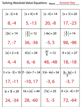solving absolute value equation worksheet