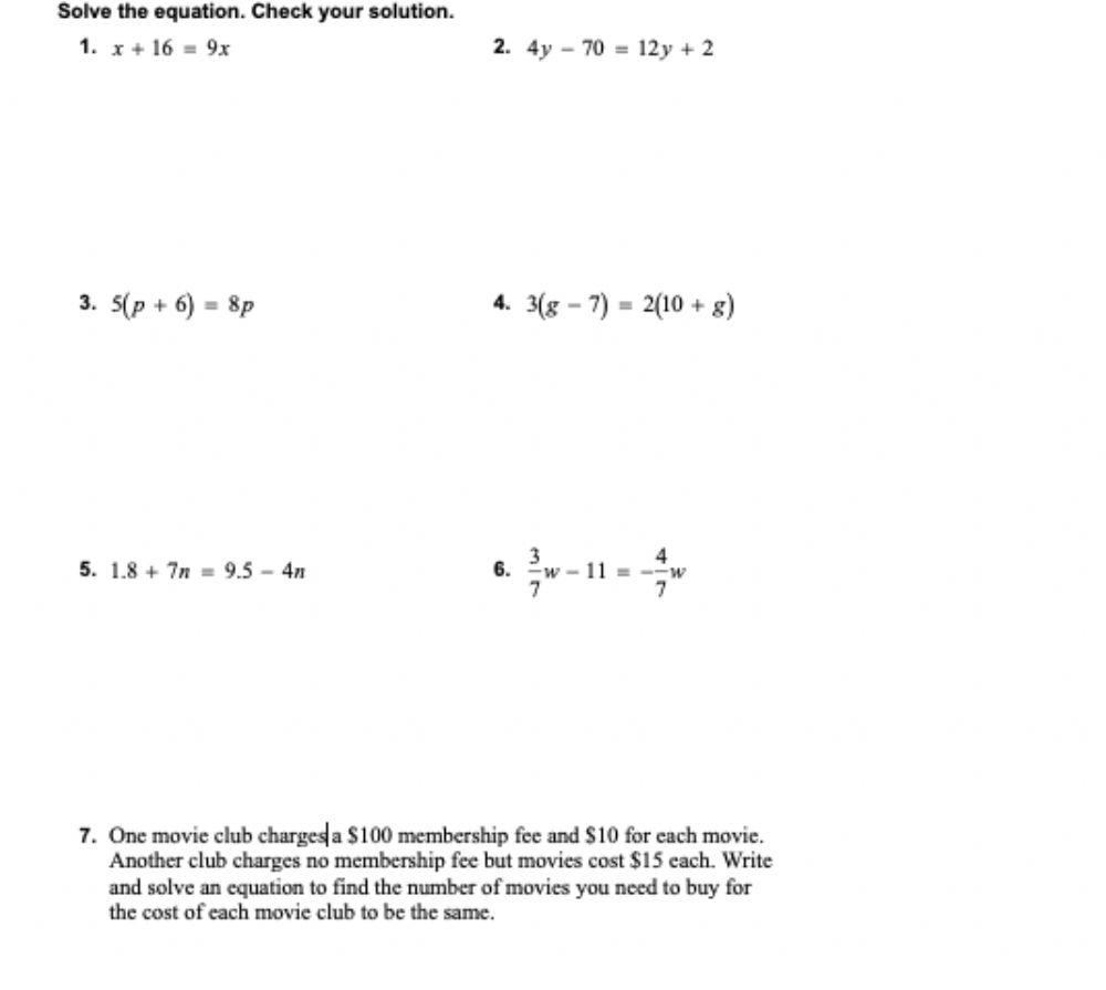 variables on both sides equations worksheet