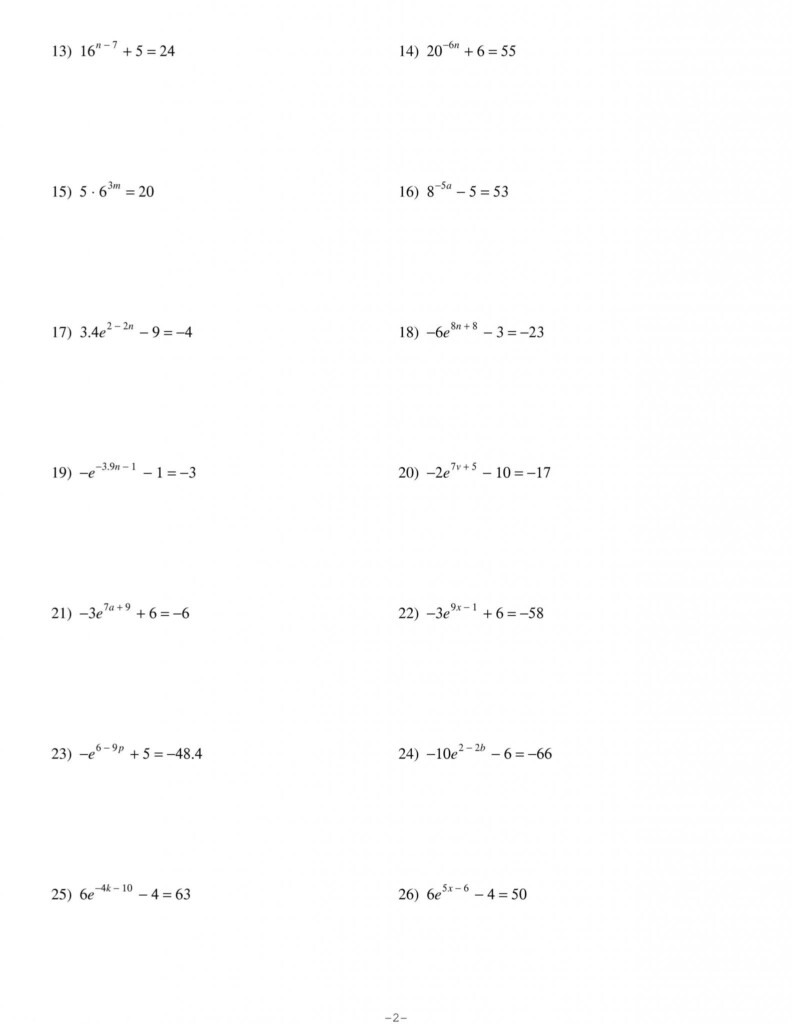 Solving Exponential Equations With Logarithms Worksheet Equations