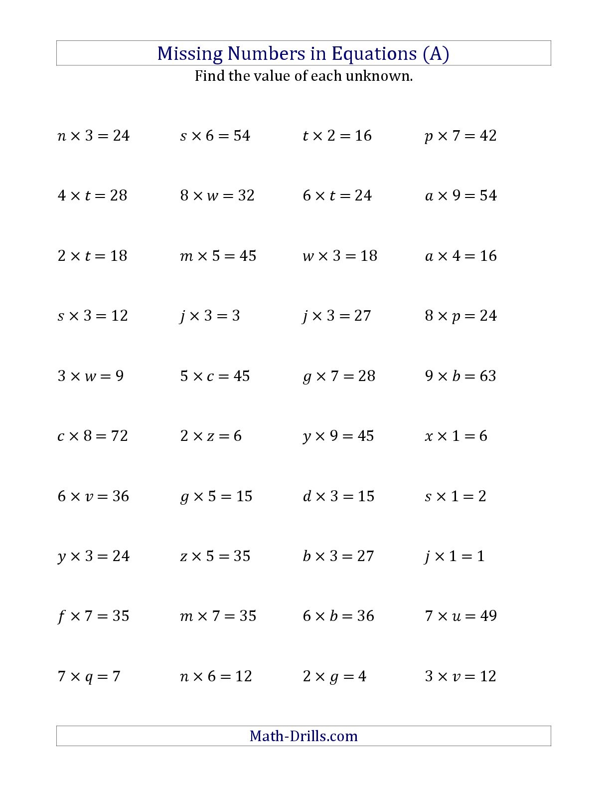 solving for a variable worksheet