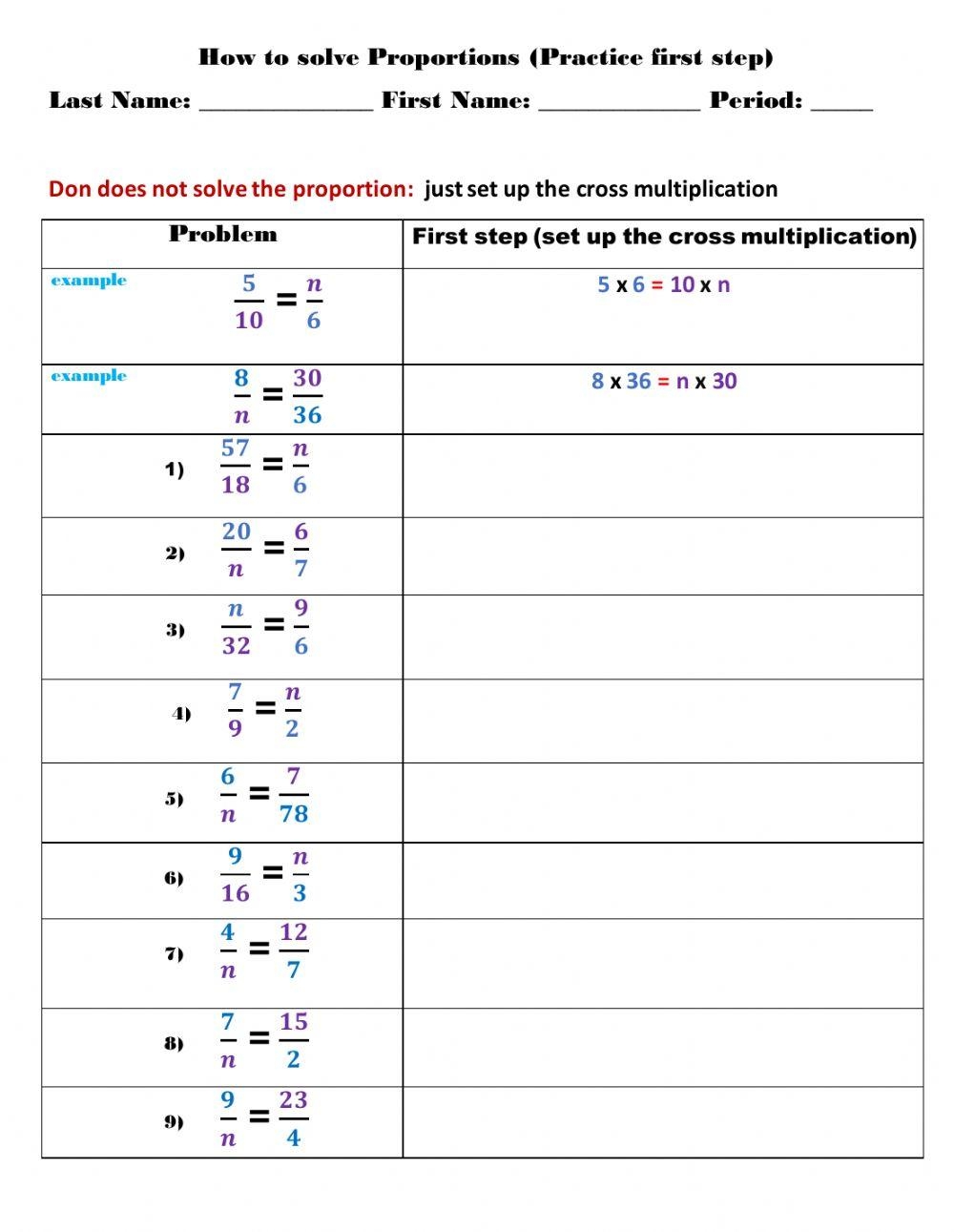 solve proportions worksheet