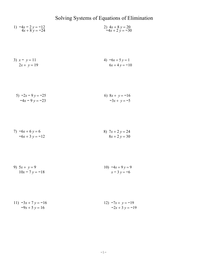 substitution and elimination worksheet