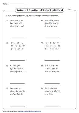 Solving Systems Of Equations Worksheets With Three Variables 