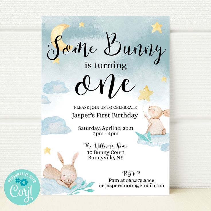 Some Bunny Is Turning One Invitation Template First Birthday Party 