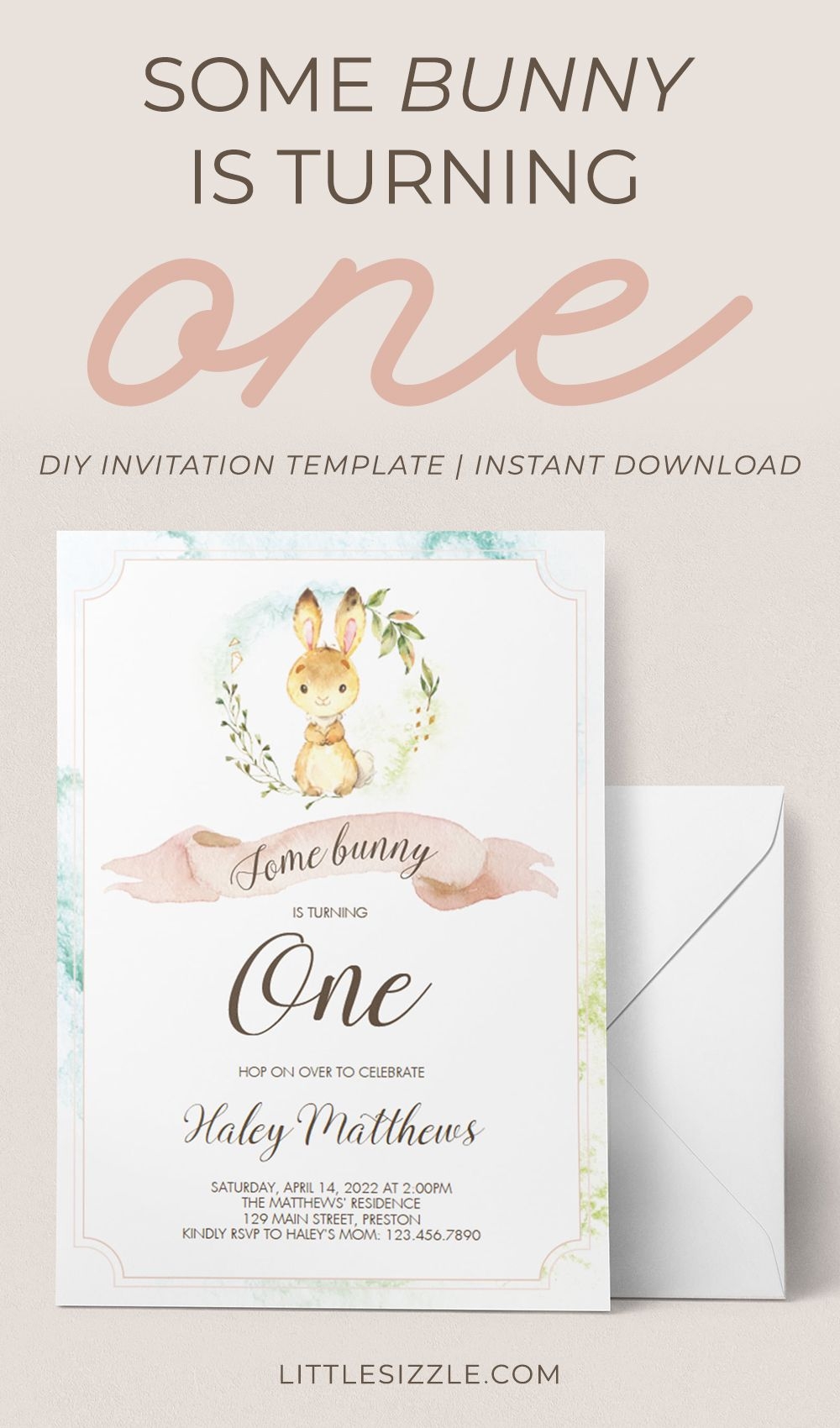 Some Bunny Is Turning One Invitation Template First Birthday
