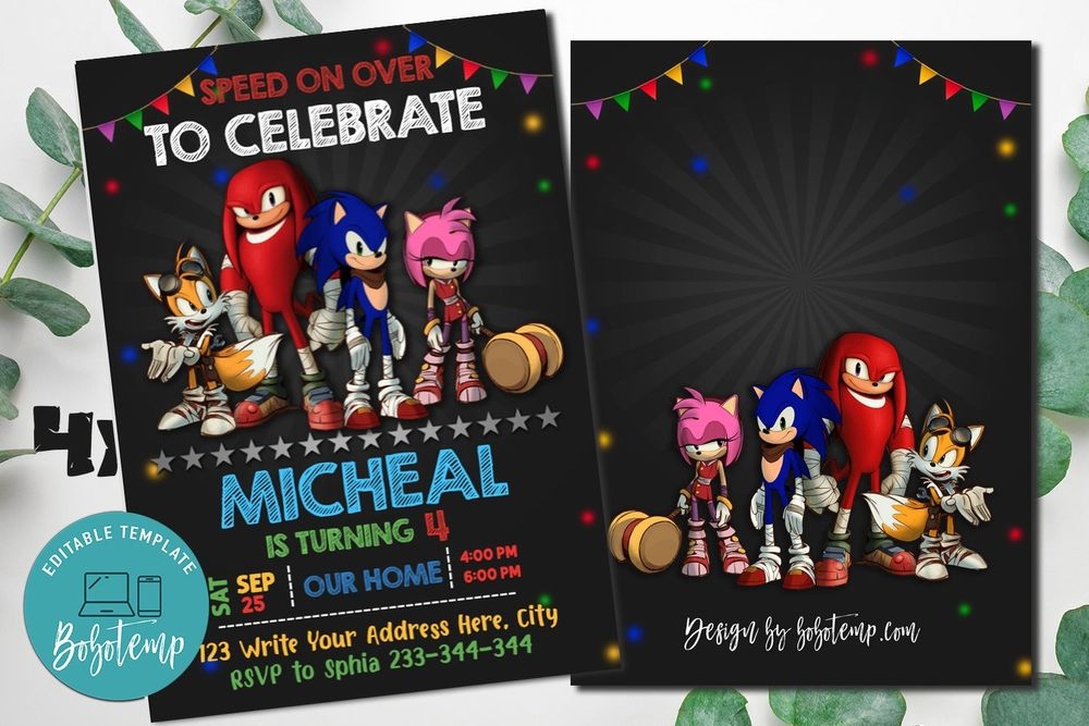 Sonic Party Birthday Invitation Editable Template Bobotemp