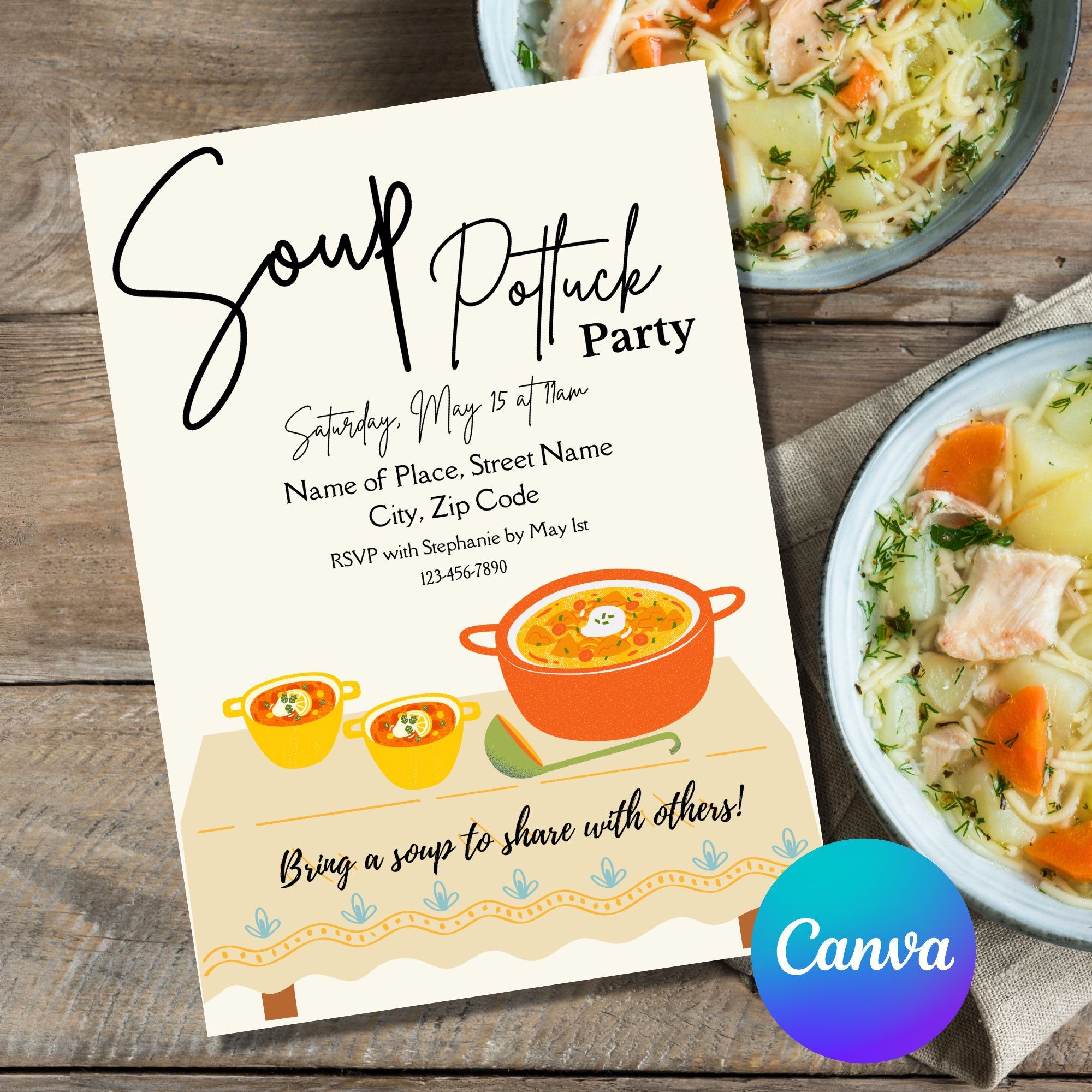 Soup Potluck Invite Template Editable Potluck Invitation Potluck Invite