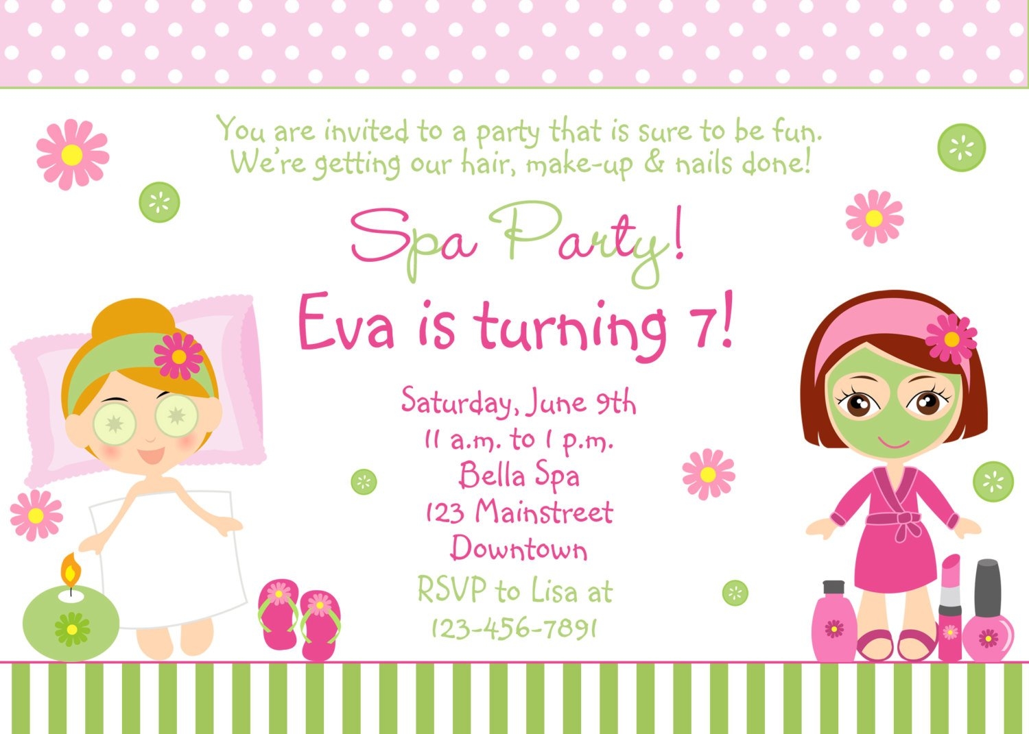 spa birthday party invitation template free