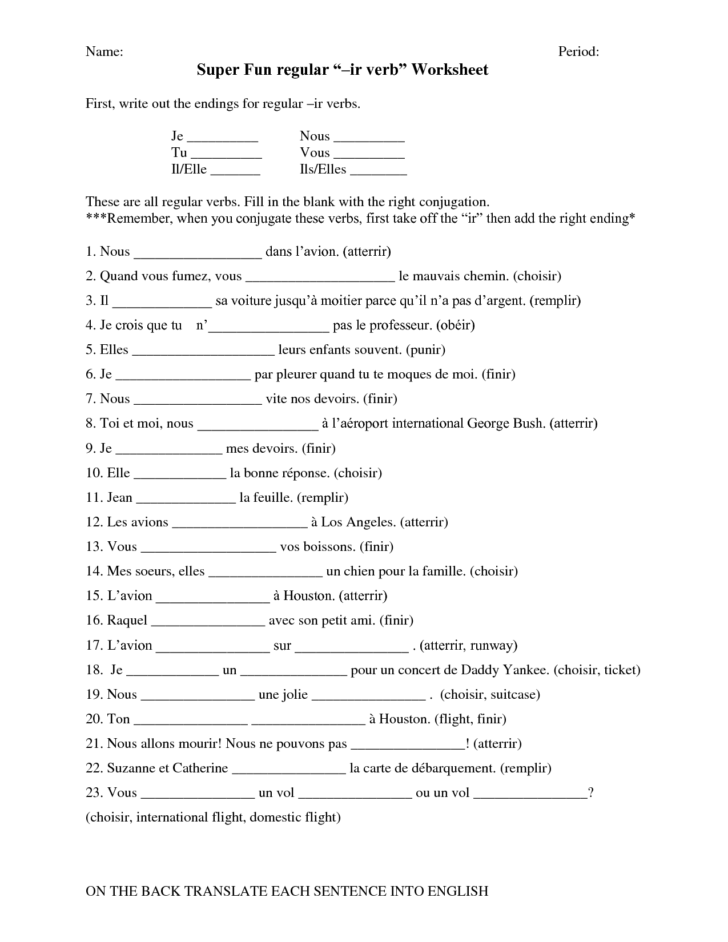 spanish conjugation worksheets
