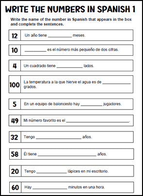 worksheet numbers in spanish