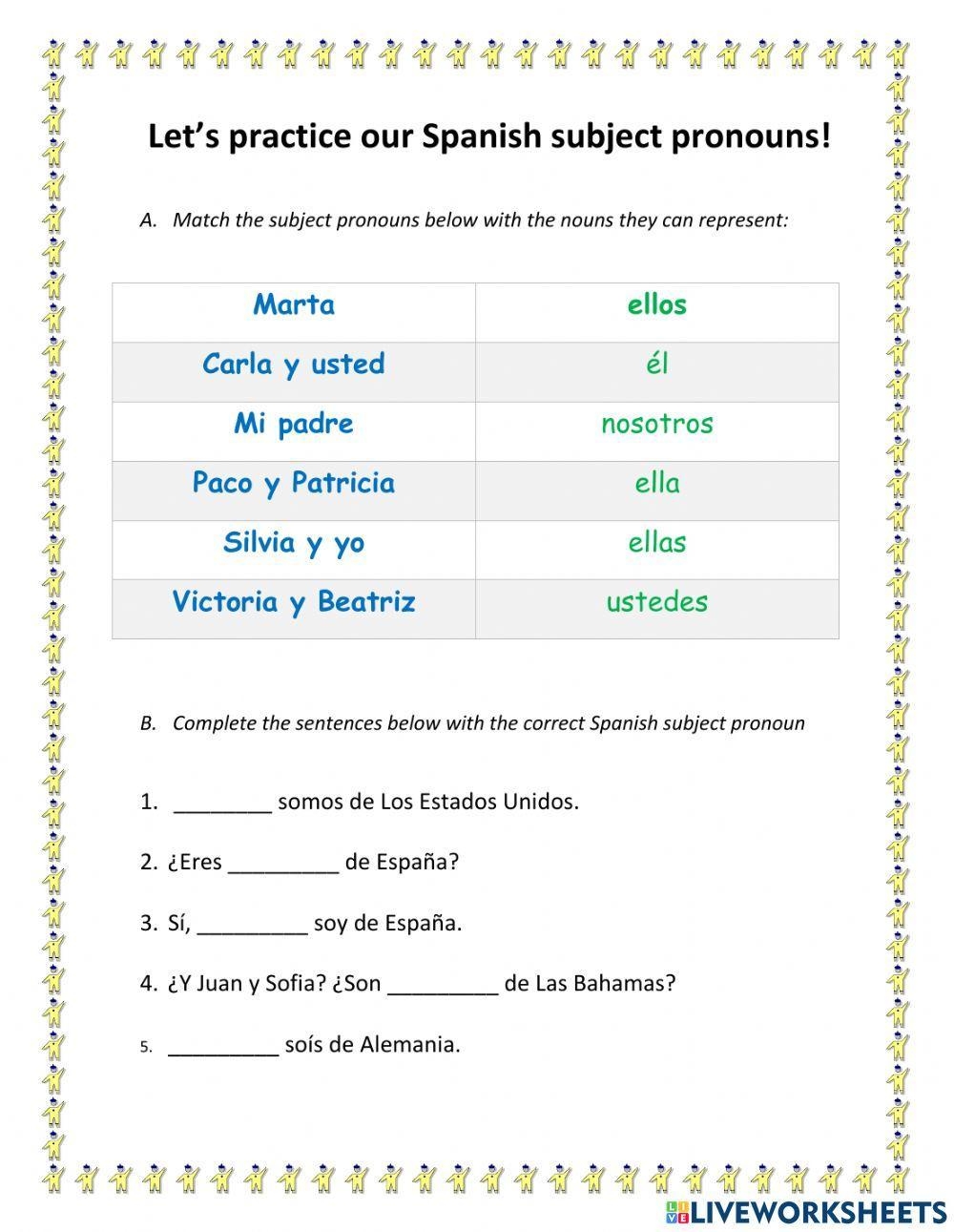 Spanish Subject Pronoun Practice Worksheet Twinkl USA Worksheets 