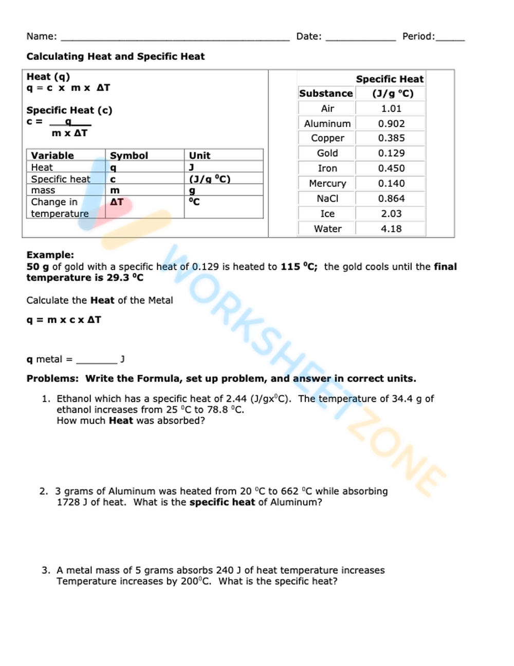 Specific Heat Worksheet Answers 1 Worksheets Library