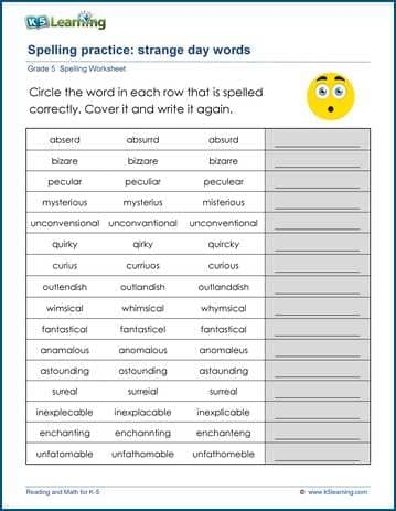 spelling worksheets for grade 5