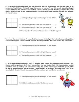 Sponge Bob Genetics PDF Worksheets Library