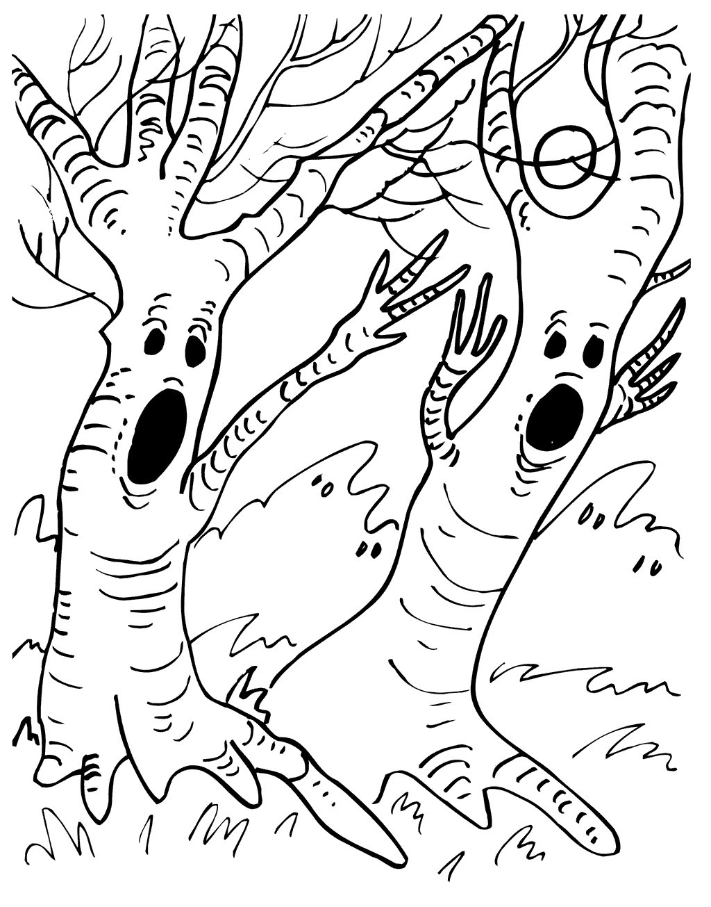Spooky Coloring Pages Two Trees Free Printable Coloring Pages