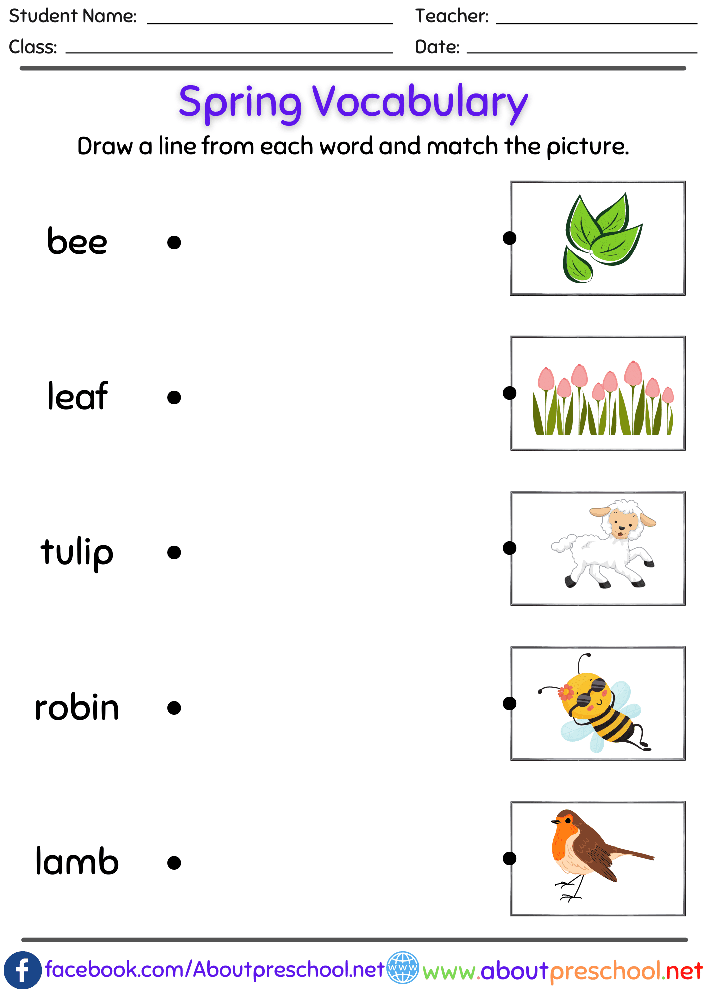 Spring Vocabulary Worksheet PDF About Preschool