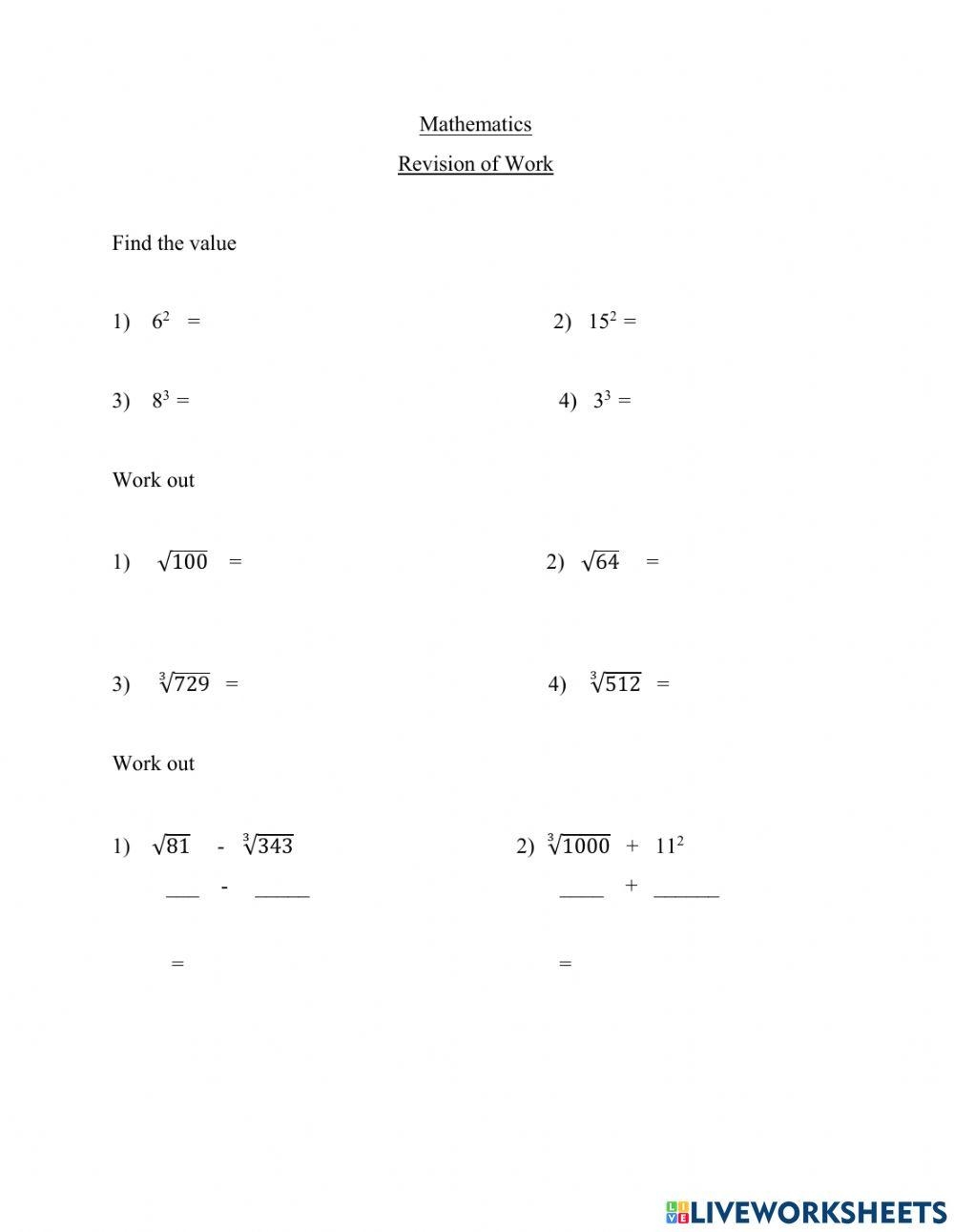 Square Roots And Cube Roots Worksheet Live Worksheets Worksheets 