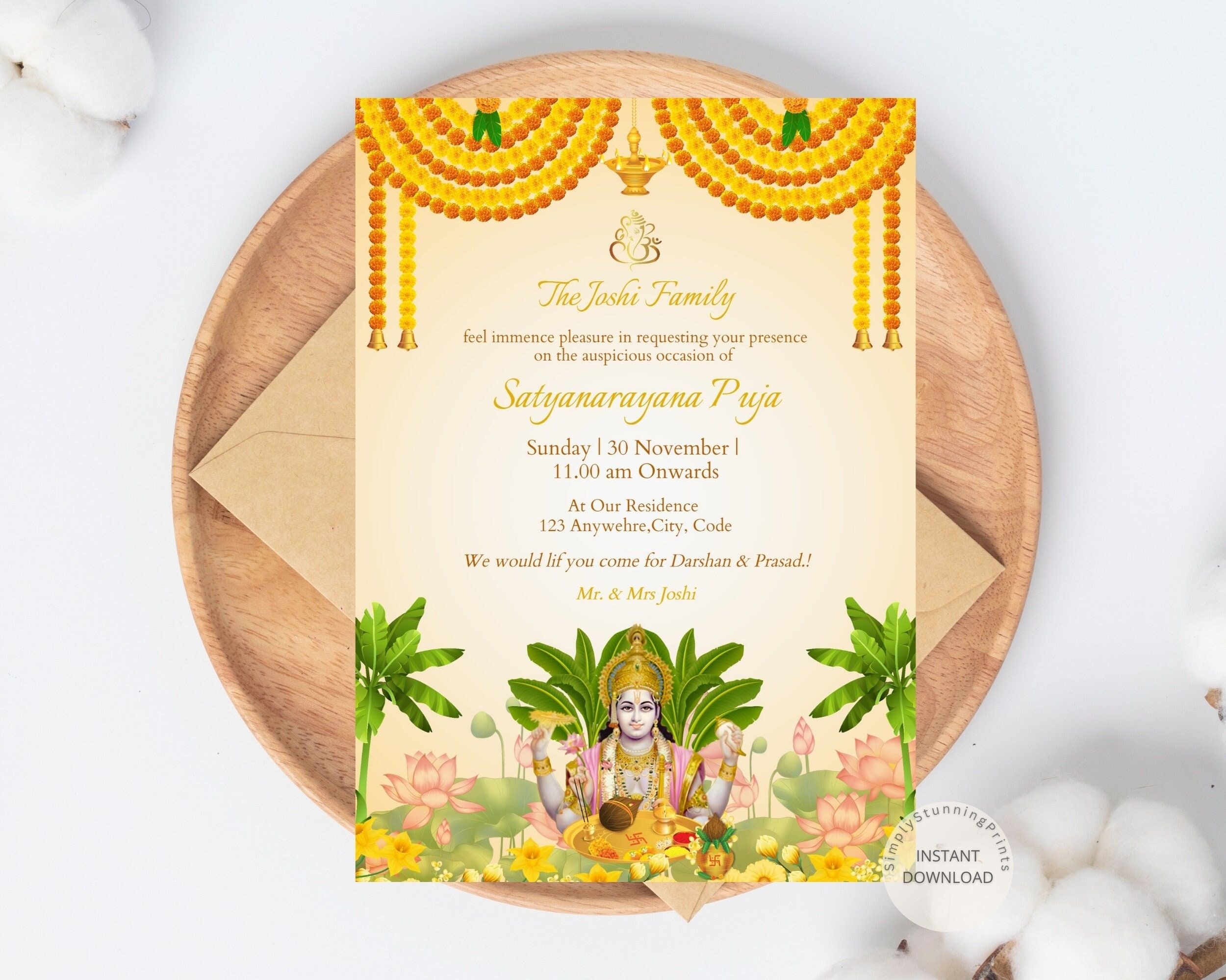 Sri Satyanarayana Pooja Invitation Editable Satyanarayan Katha Invite 