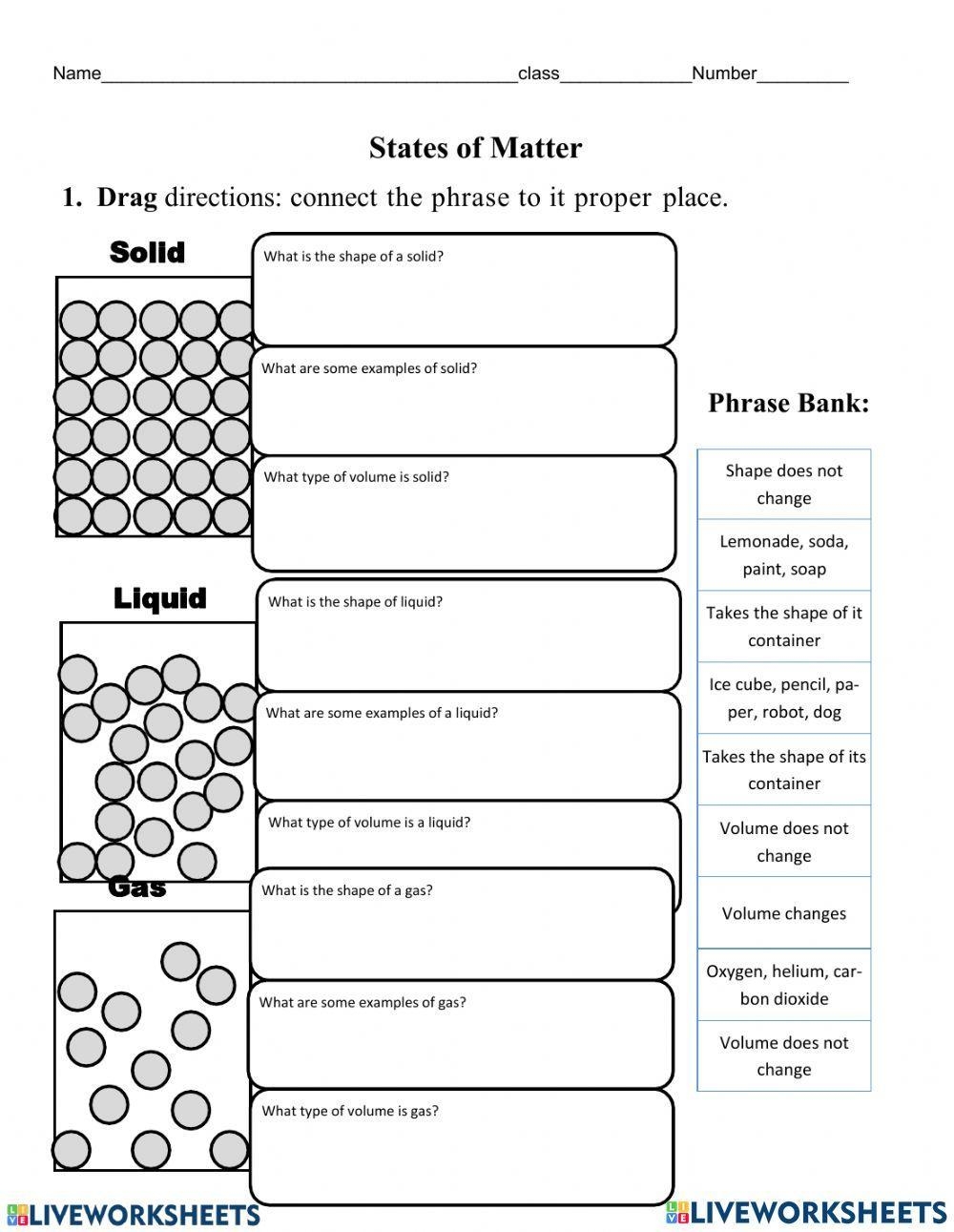 States Of Matter Online Pdf Worksheet Live Worksheets Worksheets 