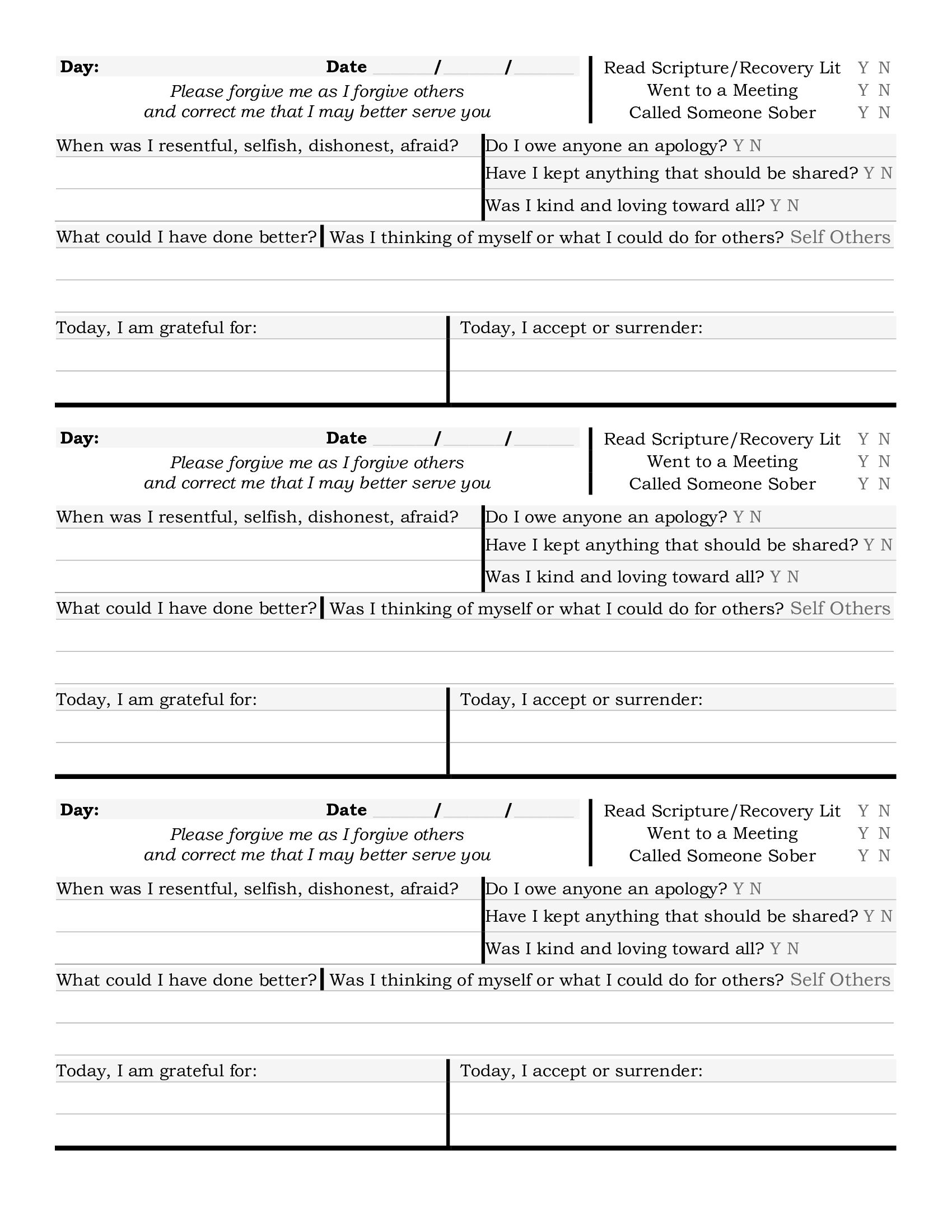 aa step 6 worksheet