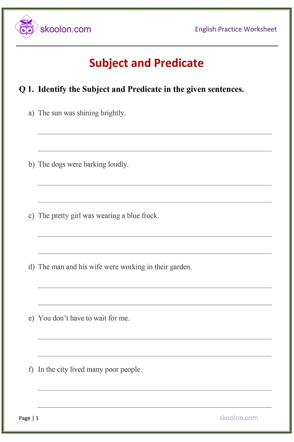 Subject And Predicate Worksheets 15 Worksheets Worksheets Library