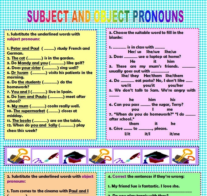 Subject Object Pronouns Worksheets Samples