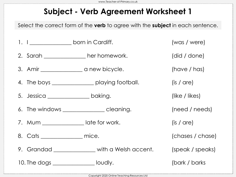 Subject Verb Agreement Editable With Answers ESL Worksheet By