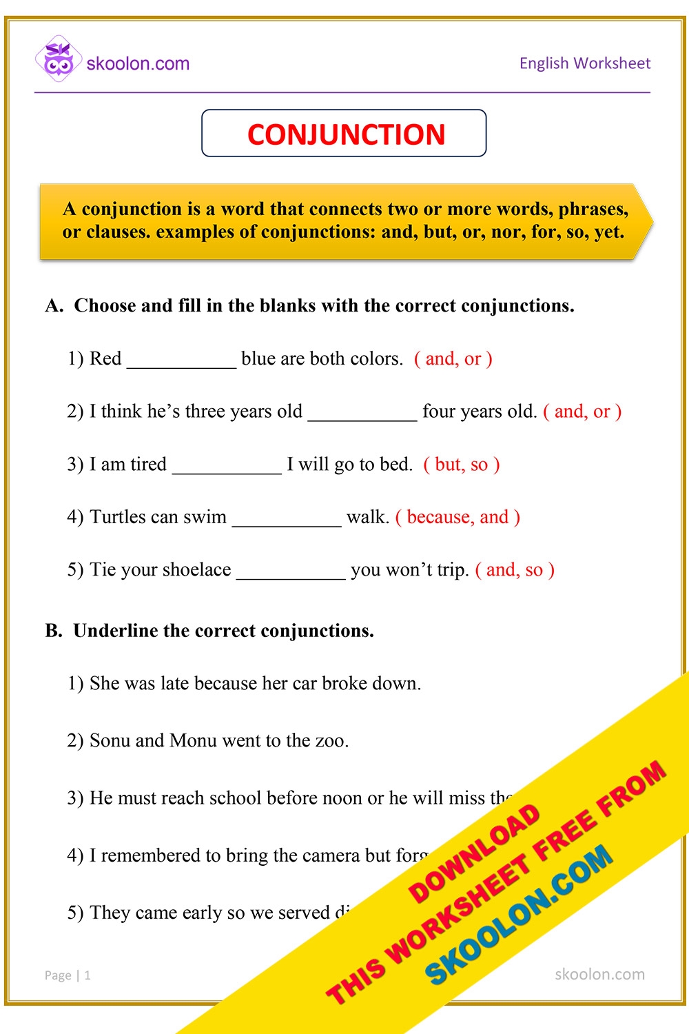 Subordinating Conjunctions Worksheet Worksheets Library
