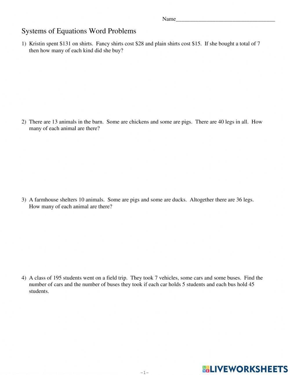 Subtraction Equations Word Problems Worksheet Have Fun Teaching 