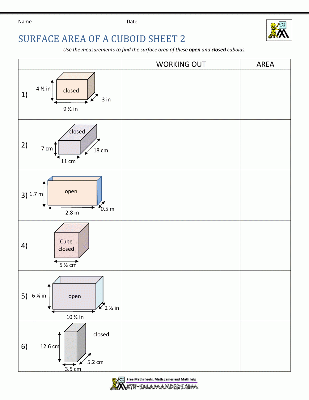 Surface Area Of A Box Calculator Worksheets Library