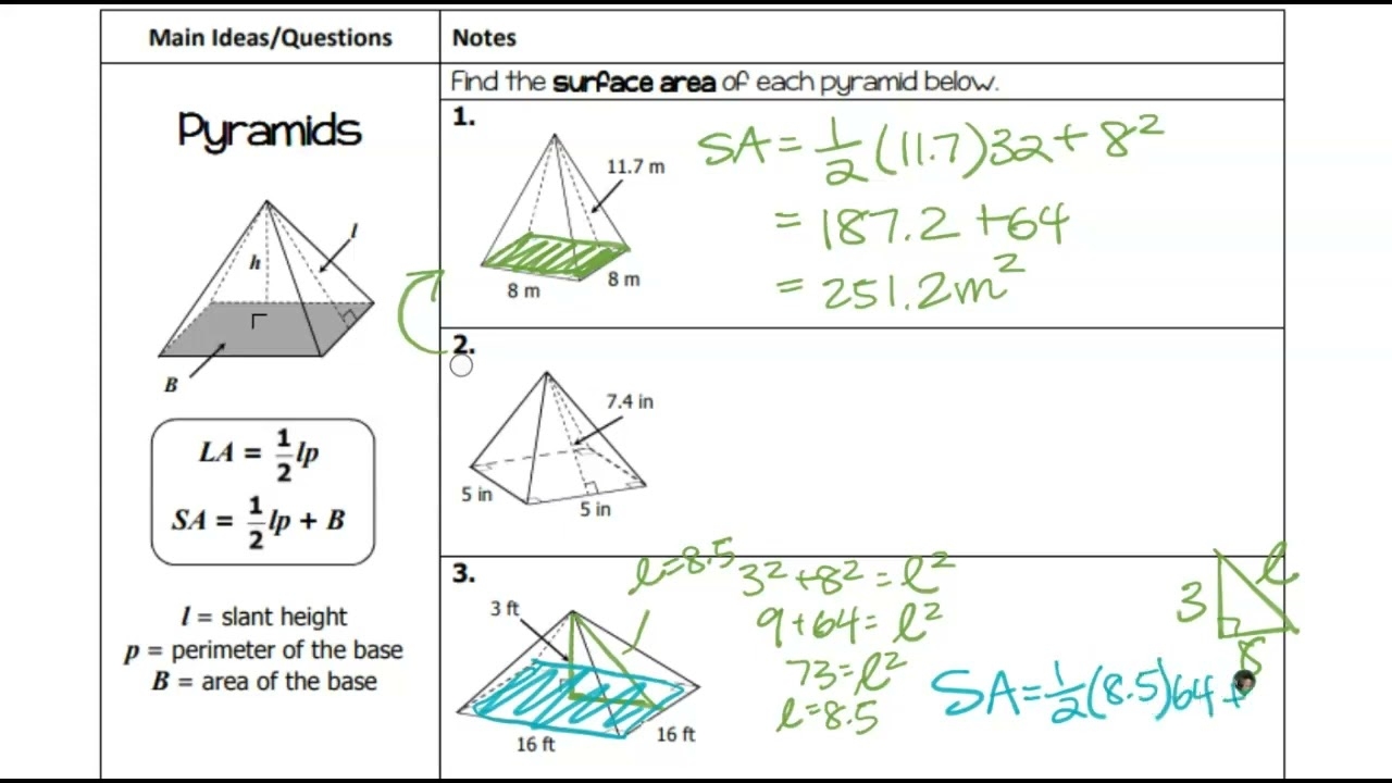 Surface Area Of Pyramids Cones Worksheets Library