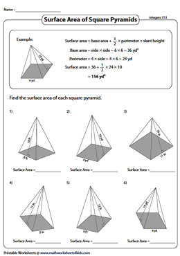 surface area of pyramids worksheet