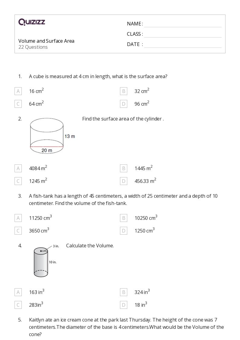 Surface Area Volume Worksheet Grade1to6 Worksheets Library