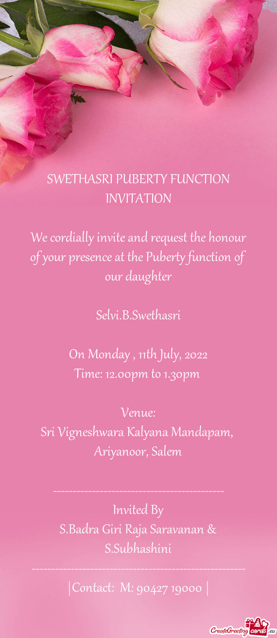 SWETHASRI PUBERTY FUNCTION INVITATION Free Cards