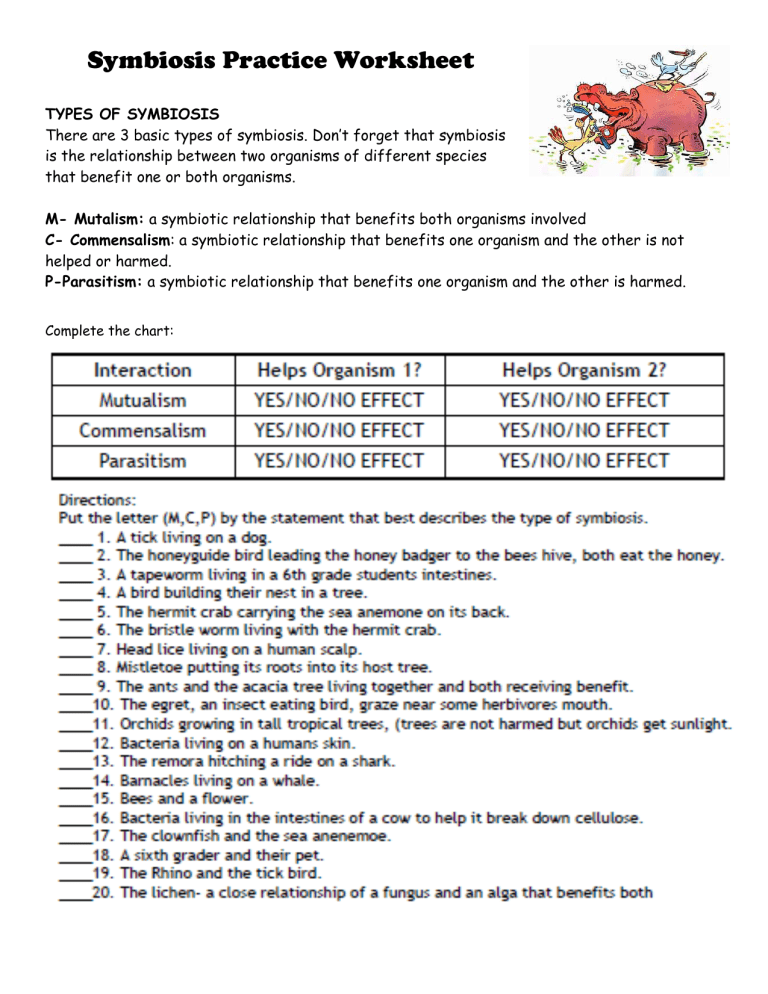symbiosis worksheet