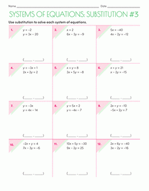 Systems Of Equations Substitution 3 Interactive Worksheet 