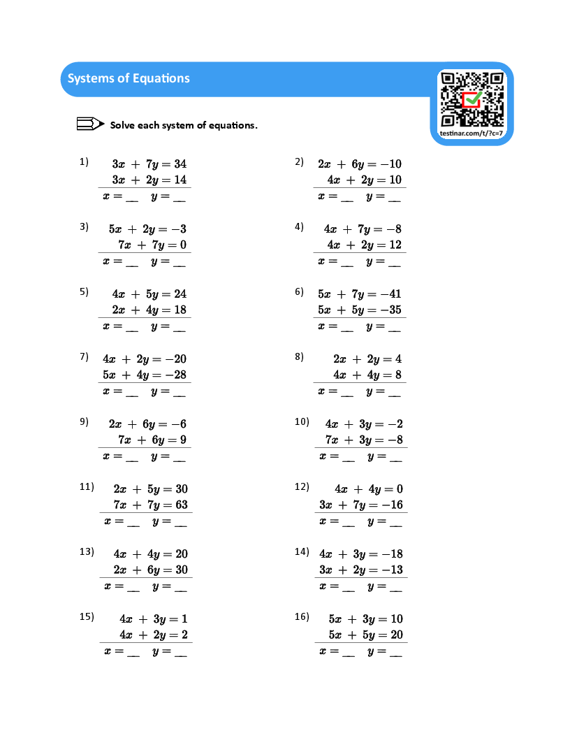 system of equations worksheets