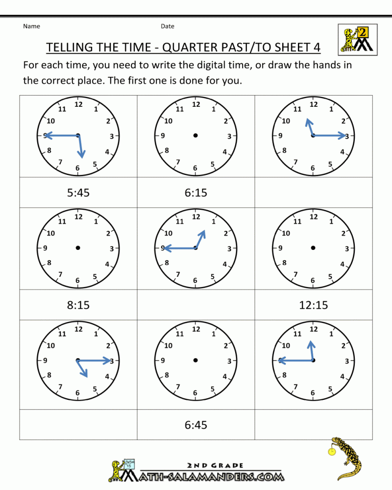 time worksheets for 2nd graders
