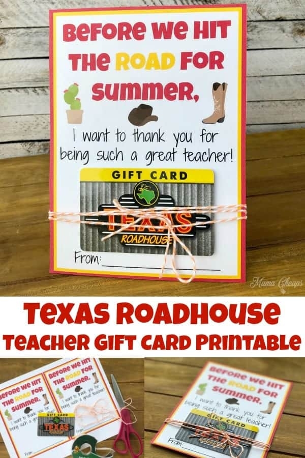 Texas Roadhouse Gift Card Teacher Gift Printable Card Holder Mama 
