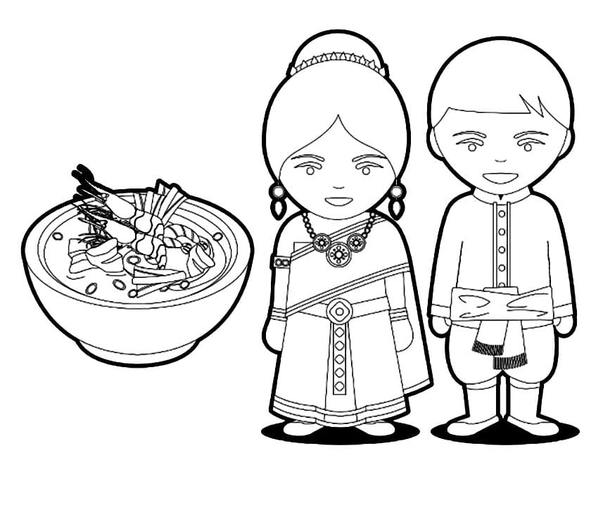 Thailand Food And People Coloring Page Printable Coloring Page For Kids 