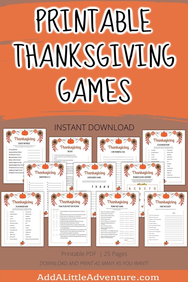 Thanksgiving Games Printable Downloadable PDF Thanksgiving Games 
