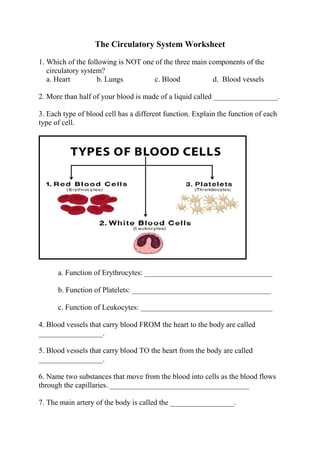 The Circulatory System Worksheet pdf Worksheets Library
