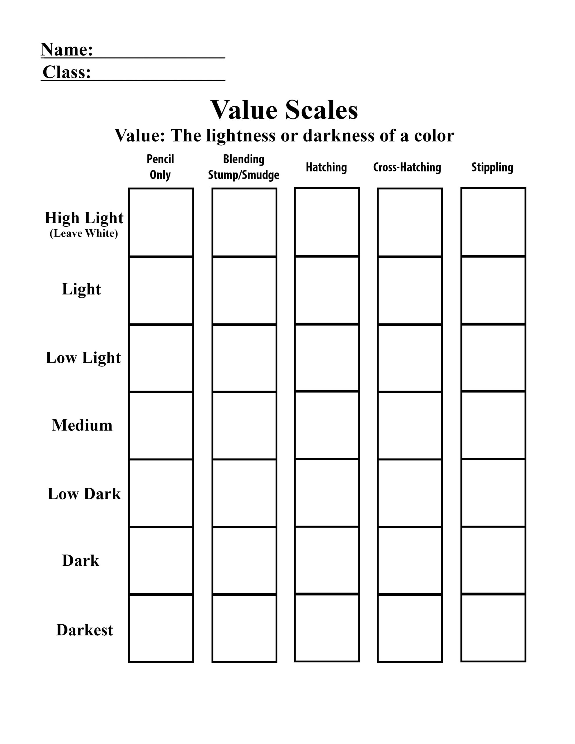 value scale worksheet